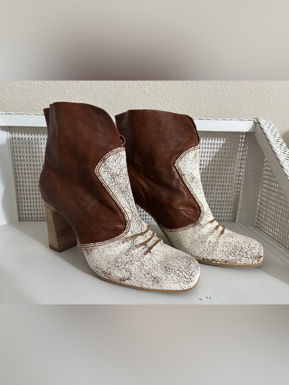 DKODE Two-Tone Leather Western Heeled Ankle Booties - Handcrafted in Portugal